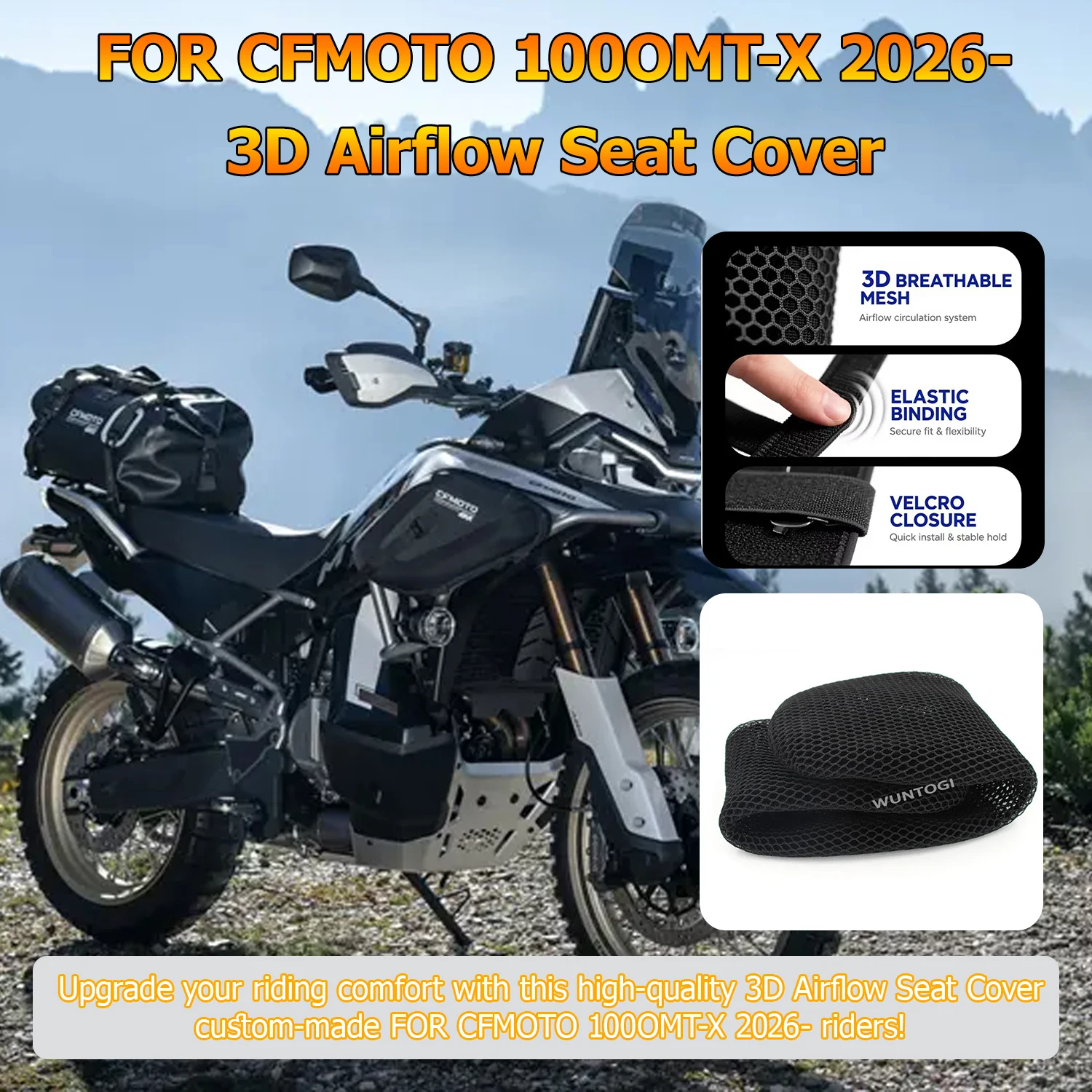 

For CFMOTO 1000MT-X 2026- Motorcycle Custom 3D Airflow Seat Cover 1000MTX Breathable Anti-Slip Cushion Protector Accessories