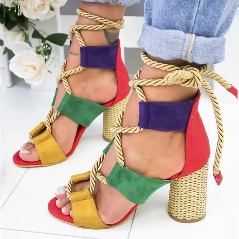 High Heels Women Sandals Hemp Rope Lace Up Summer Shoes Woman Fish Mouth Gladiator Sandals Ladies Pumps Orange Big Size 43