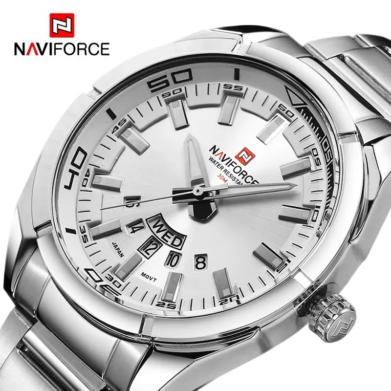 NAVIFORCE NF9038 Watches Men  Men Watch Full Steel Waterproof Casual Quartz Date Sport Military Wrist Watch Relogio Masculino