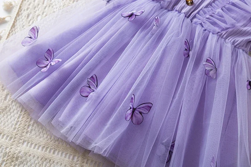 Summer Princess Dress for Girls New Butterfly Mesh Flying Sleeves Dress Girls Fashion Dresses 2024 Cute Girls Summer Casual Wear