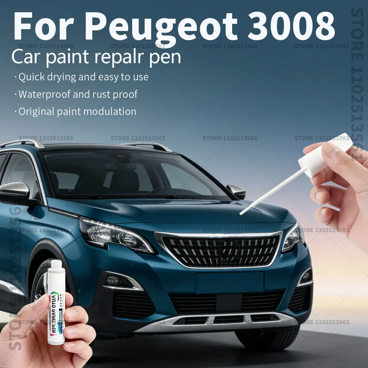 For Peugeot 3008 2008-2025 T84 P84  Paint Repair Pen Touch Up Scratch Remover DIY Auto Accessories Black White Red Blue Gray