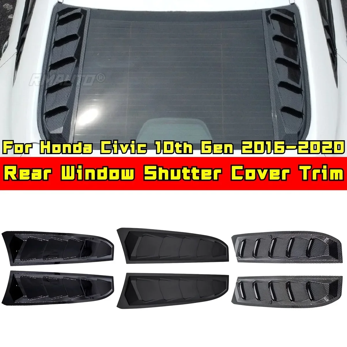 Civic Carbon Fiber Look Rear Window Side Vent Shutter Louver Cover Trim For Honda Civic 10th 2016-2020 Car Accessories