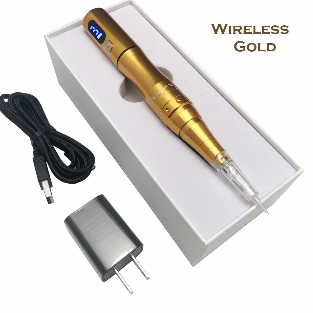 Gold LED Digital Permanent Makeup Machine Wireless Tattoo Eyebrow machine With Cartridge Needles Supplies