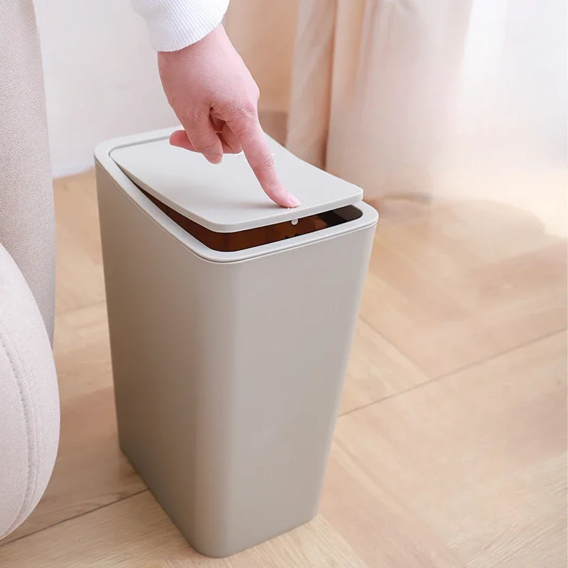 8L Trash Can Bathroom Toilet Push-type Trash Can with Cover Kitchen Bathroom Plastic Wastebasket with Pop-up Lid