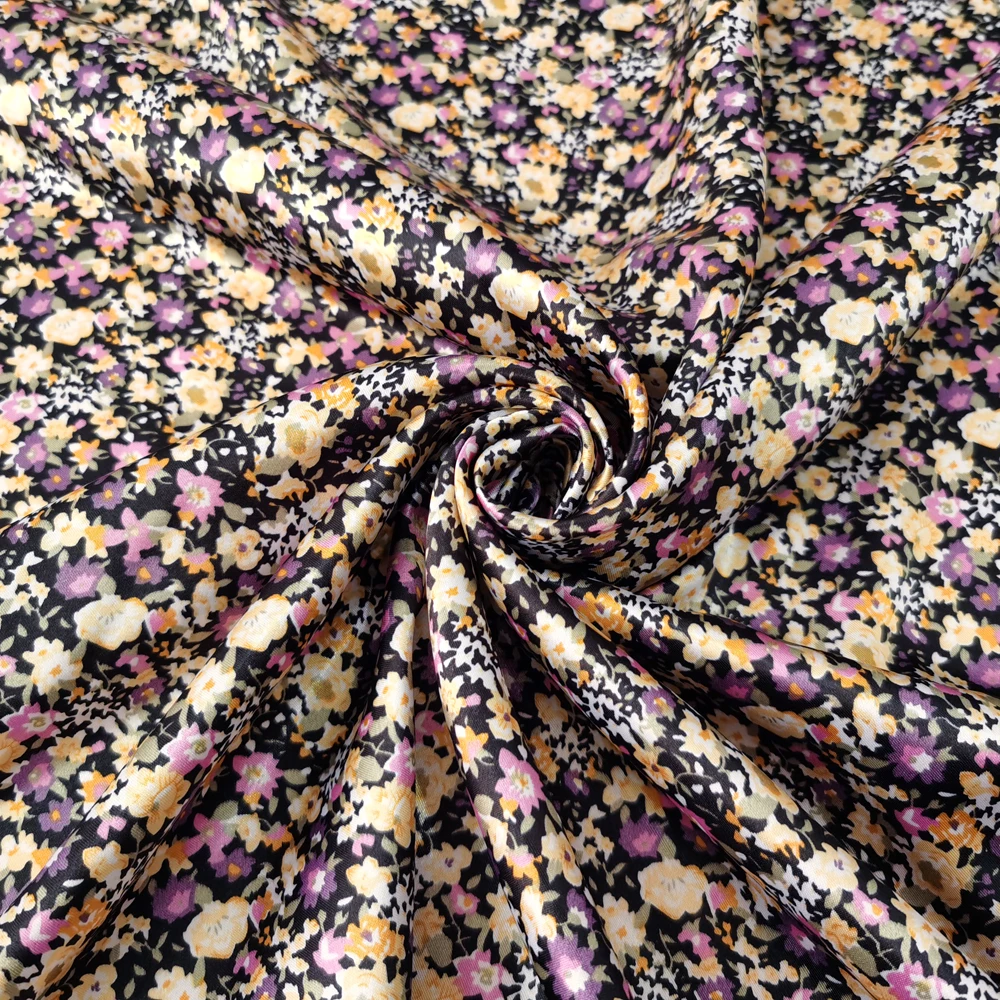 1 meter X 1.48 meter Retro Floral Satin Fabric Soft Scarf Material Lining