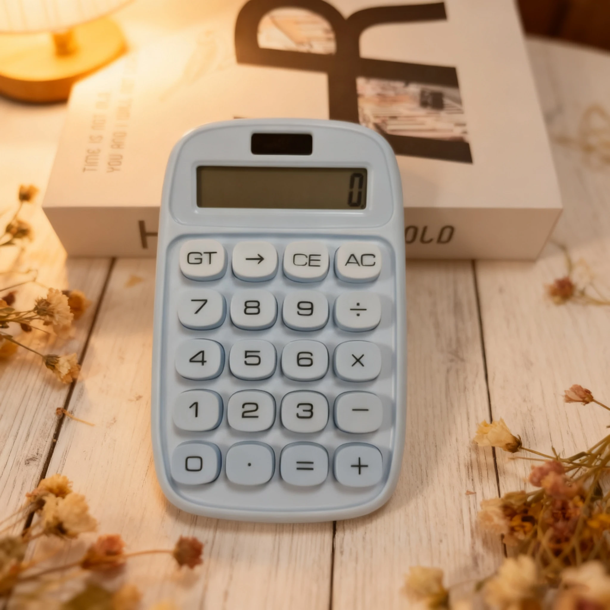 آلة حاسبة ميكانيكية، آلة حاسبة لطيفة مع شاشة إمالة مزدوجة الطاقة مكونة من 8 أرقام وزر كبير للمكتب الأساسي لطلاب المعلمين