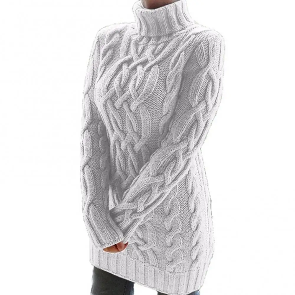 Autumn and Winter Knit Dress Women Turtleneck Twist Knitted Long Sleeve Warm Sweater Mini Dress