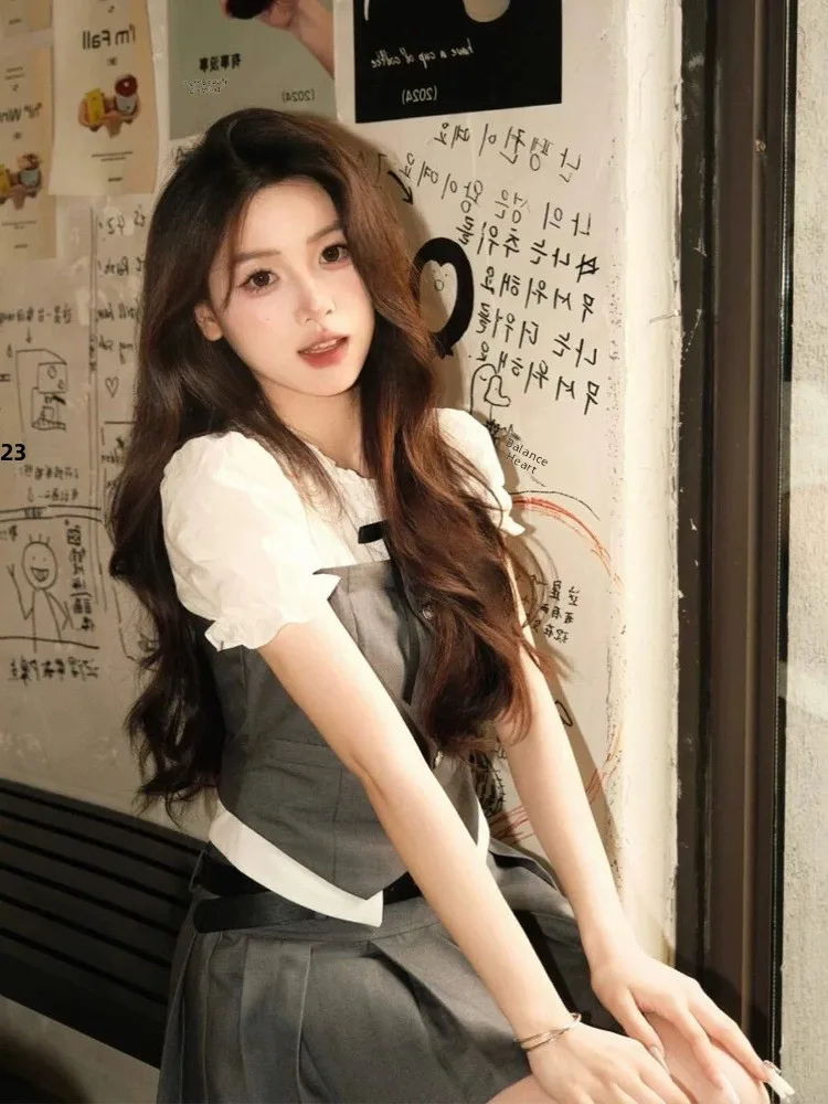 

American Sle Sweet And Spicy College Girl Outfit Set Летний корейский комплект из двух предметов Hot Girl Cool Faion JK orm