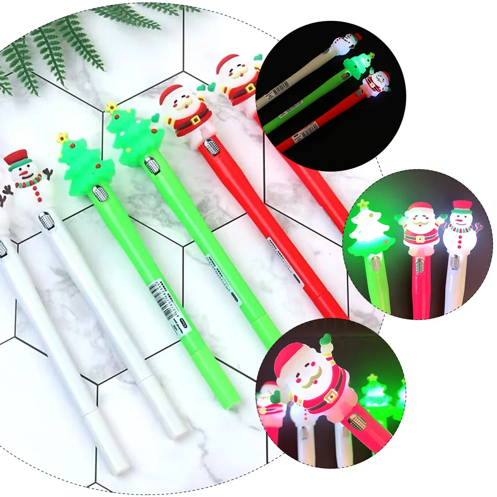 

1Set Gel Pens Christmas Luminous Santa Claus Design 0.5mm Writing Pens Student Supplies Creative Holiday Gift