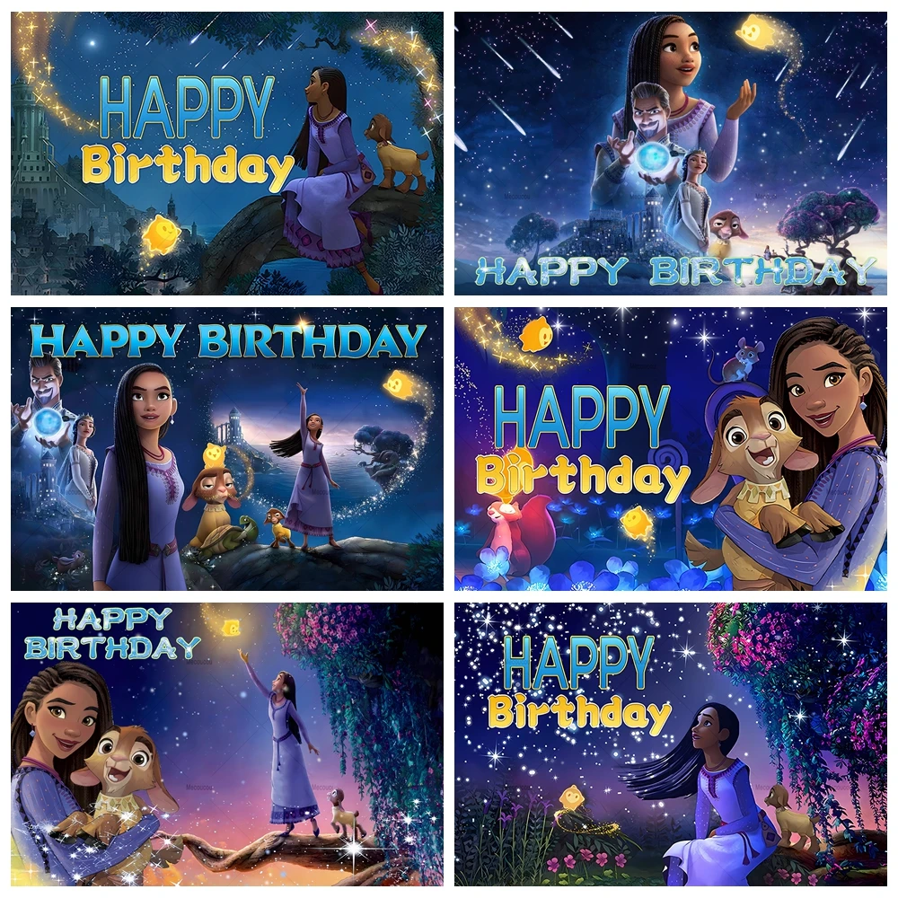 

Wish Backdrop Custom Disney Princess Asha Birthday Party Decorations Banner Baby Shower Blue Starry Sky Photography Background