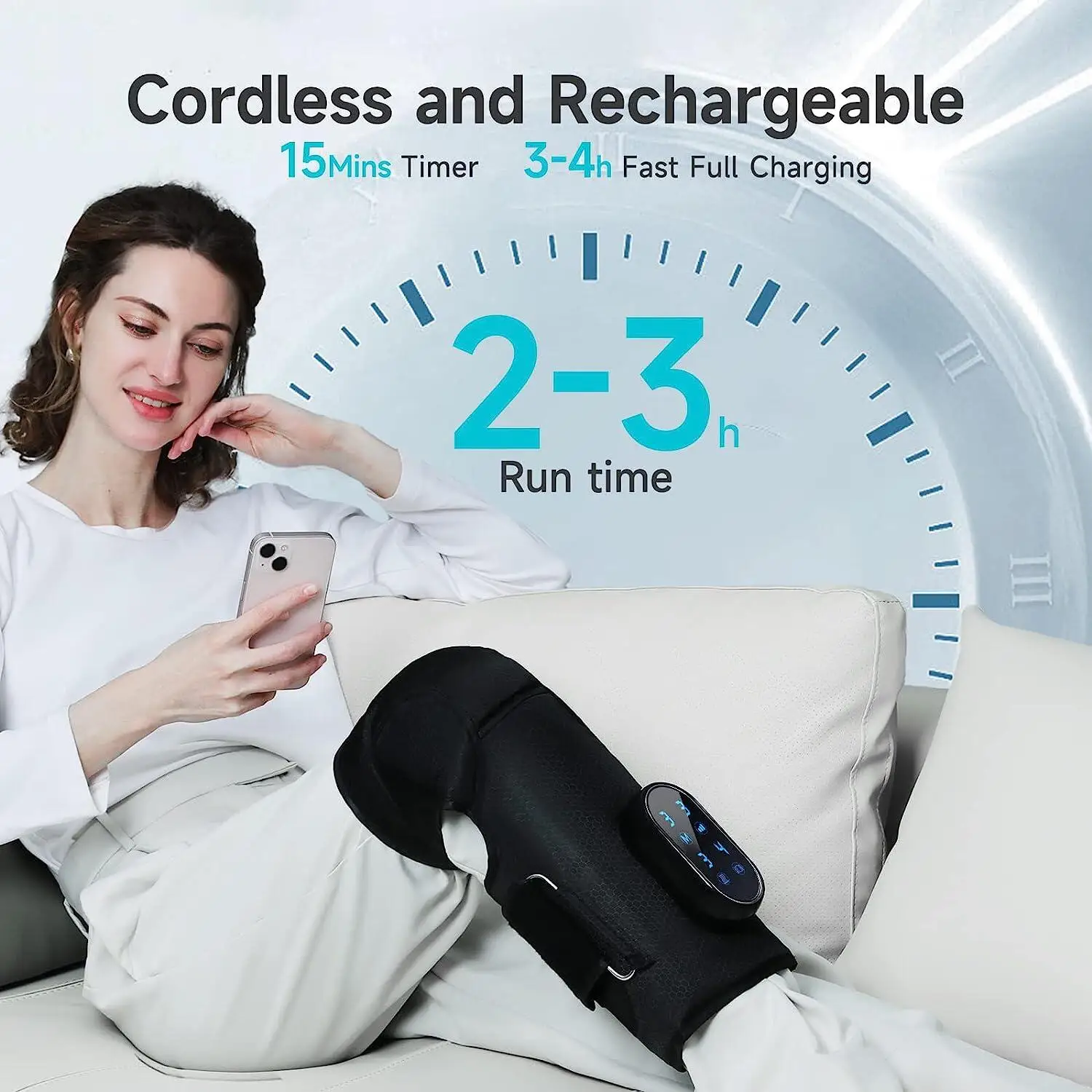 Rechargeable Wireless Air Compression Smart Arthritis Knee Calf Thigh Thermal Massager, Heat Vibration, Musical Function, Timing