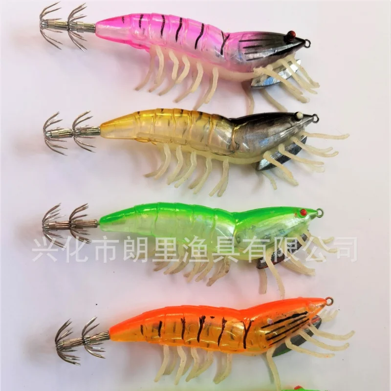 Luminous Wood Shrimp Squid Hook  Fluorescent Lure Lure Fishing Seal Bait Soft Feet Shrimp Beading Lobster 5Only One Pack