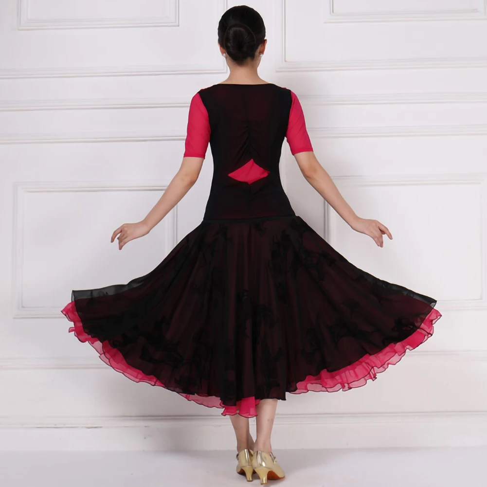 Rose Red Long Dress New Style Stage Costume Practice Clothes Ballroom Dance Suit Skirt Standard Competition Dresses Shirt Waltz