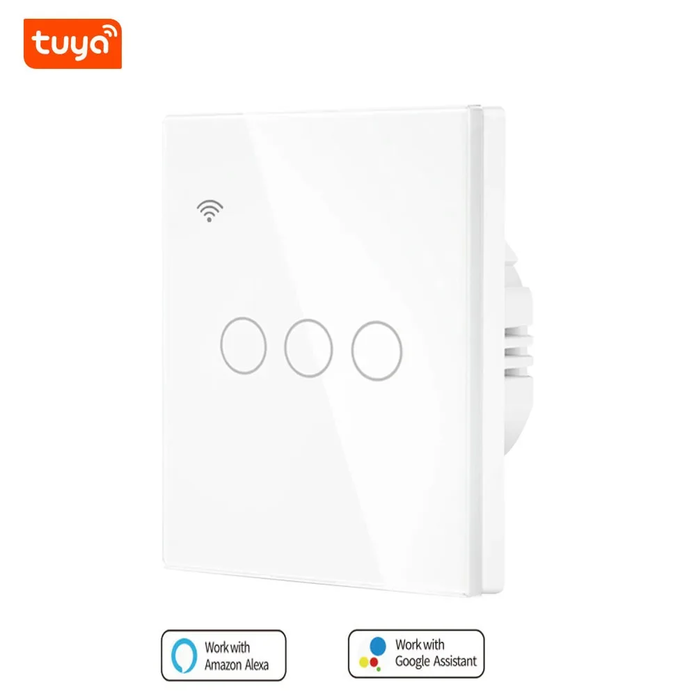 1-3 Gang Tuya Wifi Zigbee Smart Touch Light EU Switch Wireless Remote LED Light Switches Alexa Zero Fire Single Fire Universal