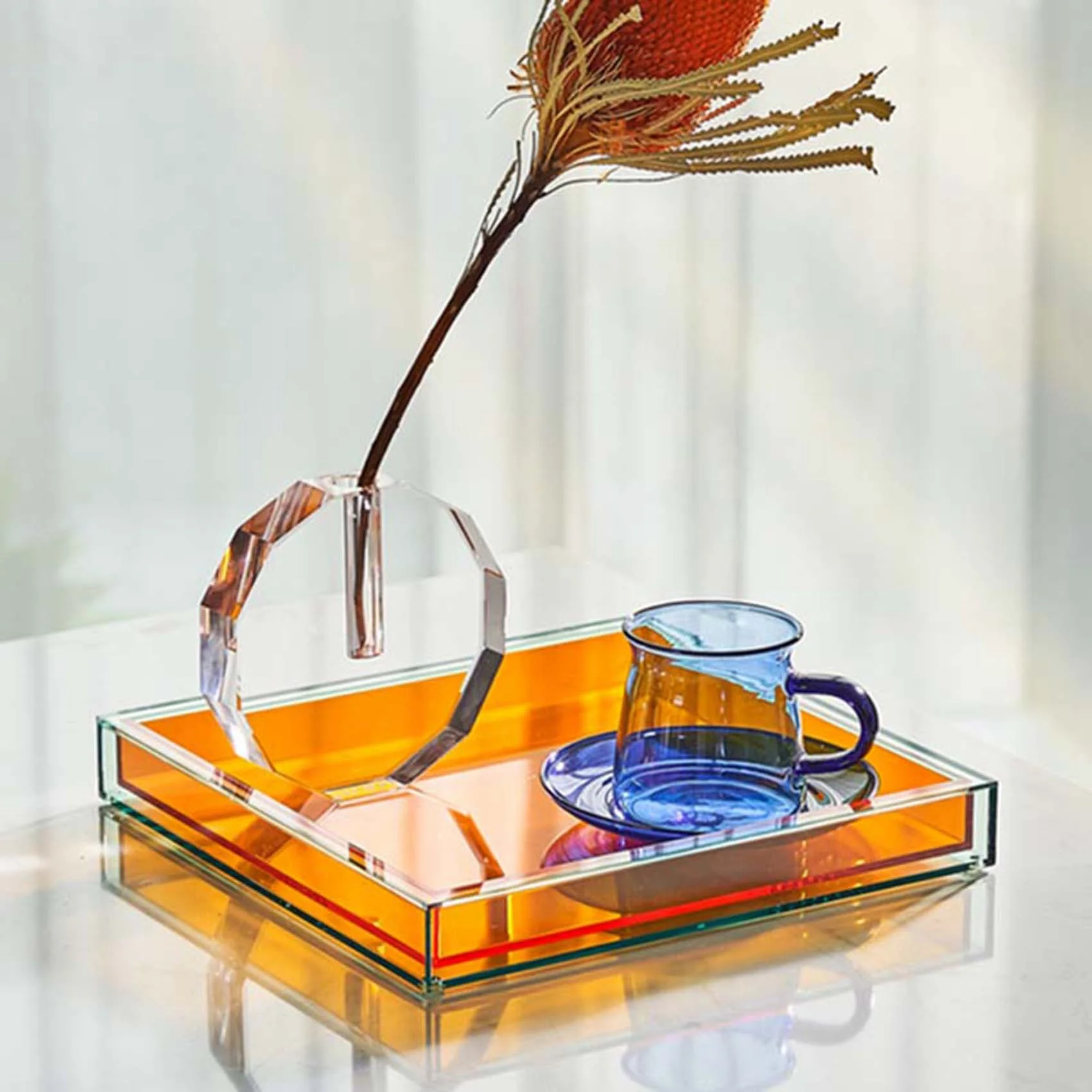 KYCOR-Nordic Modern Home Decor Acrylic Serving Tray Clear Square Vase Tray Jewelry Water Cup Key Storage Decoration