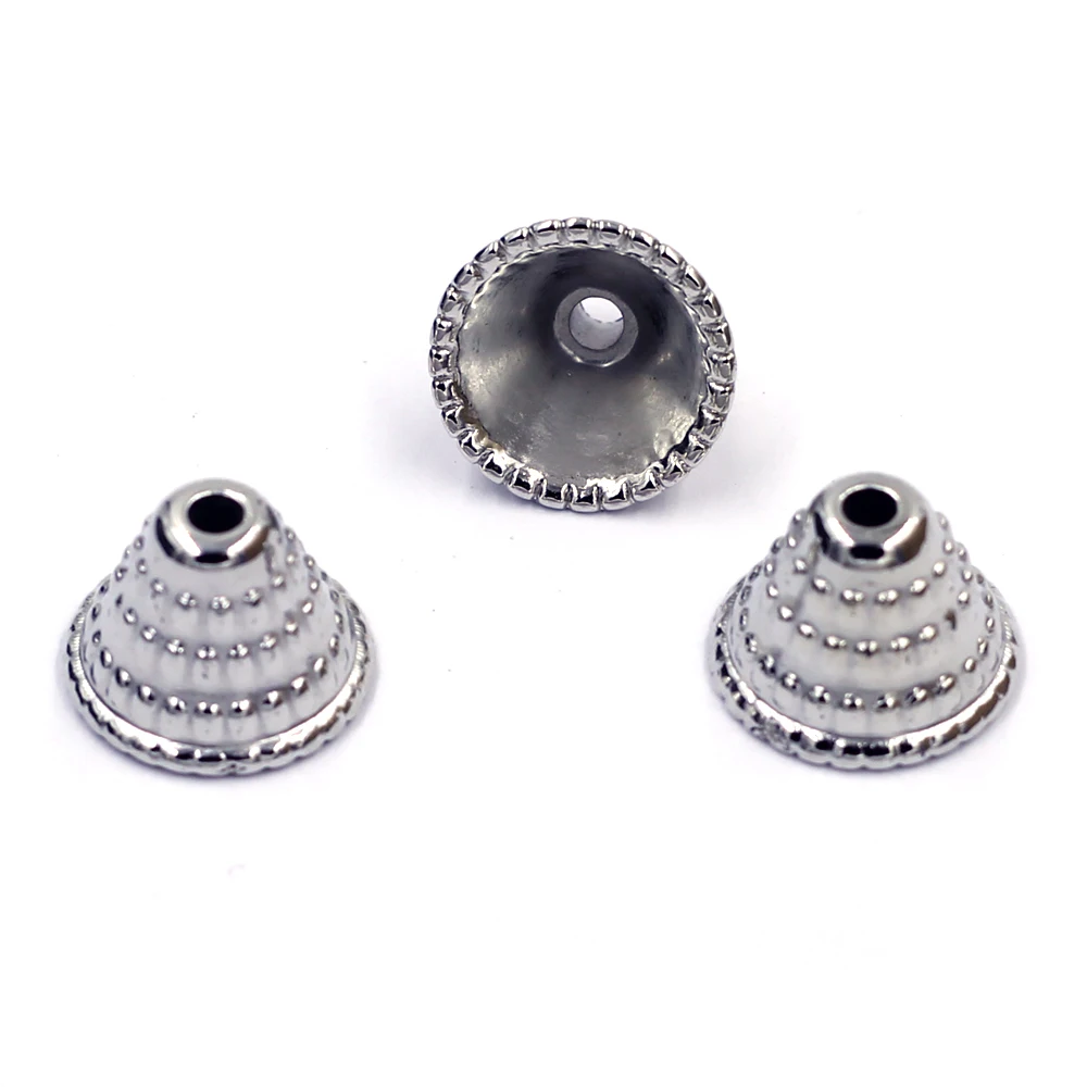 

30Pcs End Bead Cap Silver Tone Classic Dot Acrylic Bell Jewelry DIY Finding Component 9x14mm
