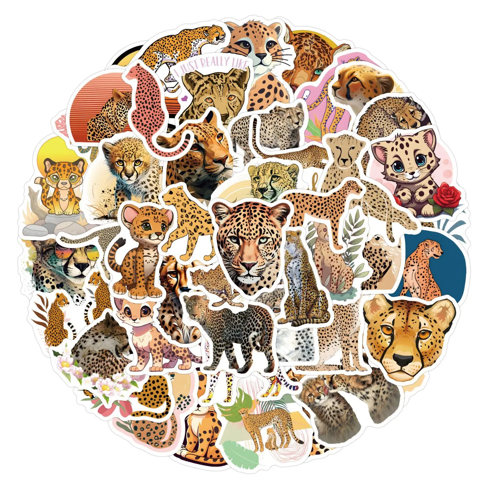 

60PCS Cheetah Sticker Cartoon Cute Cool Animal Doodle Waterproof Decal Children's Toy Gift for Refrigerator Bicycle Phone Case