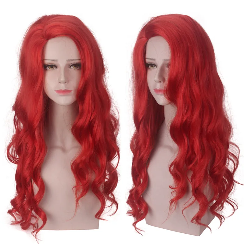 Synthetic Red Middle Part Cos Wig for Mermaid-Princess Inspired Cosplay Party Halloween Carnival Roleplay Hair