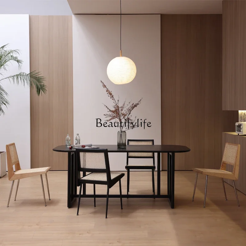 

Черный обеденный стол из массива дерева из ротанга, скандинавский простой обеденный стол для маленькой квартиры, белый воск