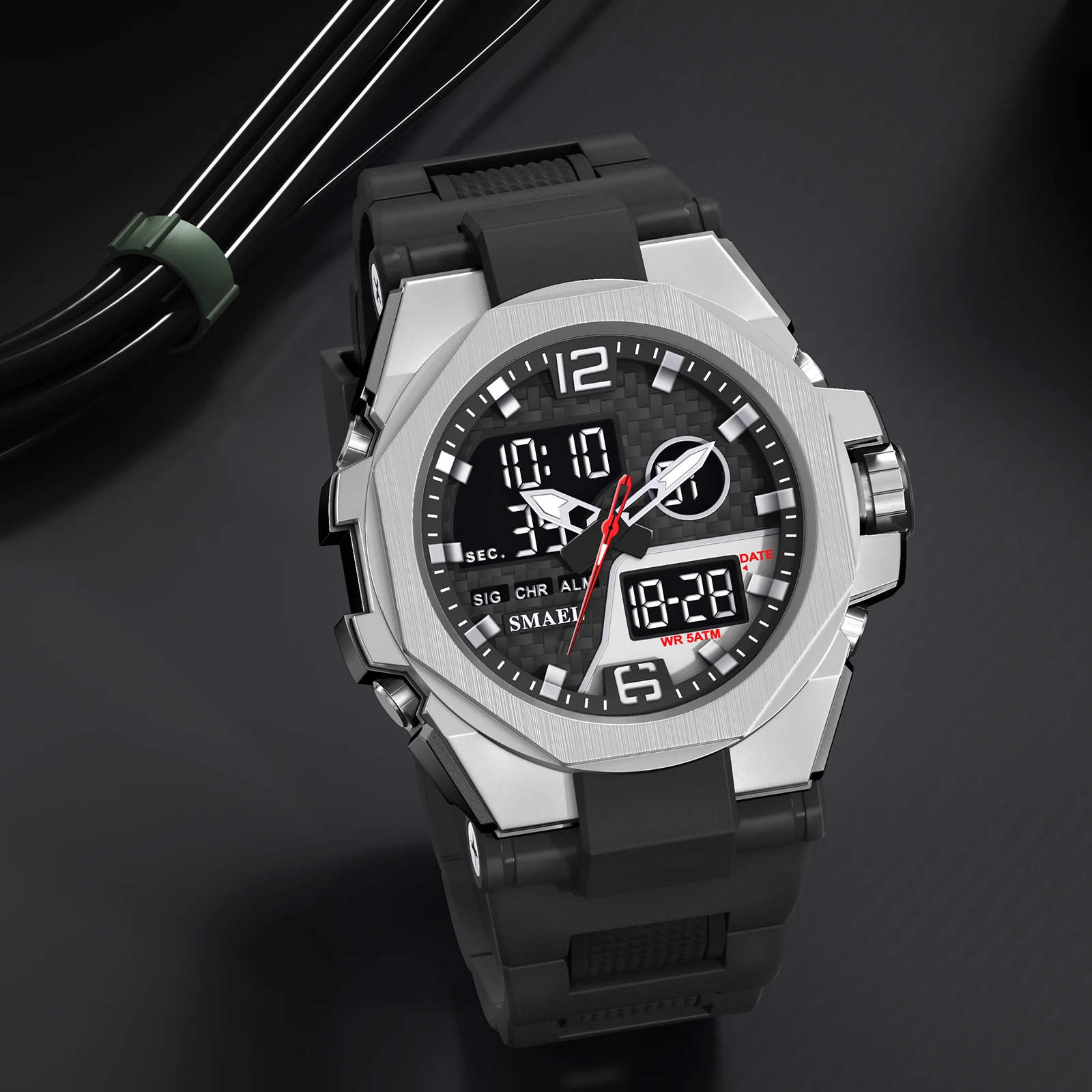 SMAEL 8103 Men's Analog Digital Dual Display Watch - 50M Waterproof LED Backlight Alarm Chronograph Stopwatch Shock Resistant