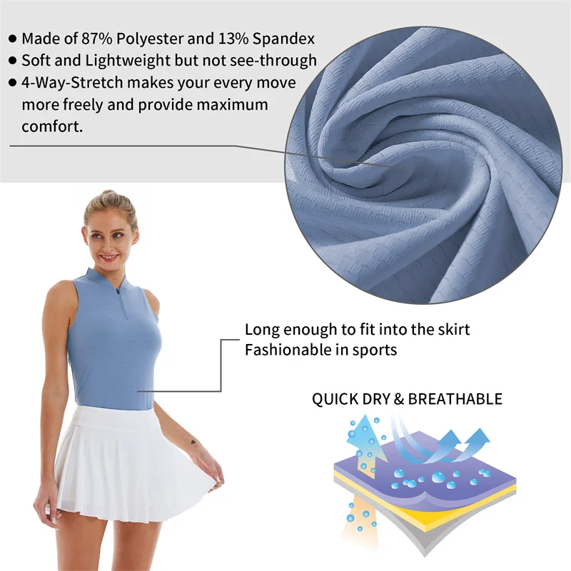 Polo Shirts stand collar Golf T-shirt Tenis Clothes Fashion Summer Half Zip Sport Quick Dry UPF50+ Fitness Gym sleeveless Vest