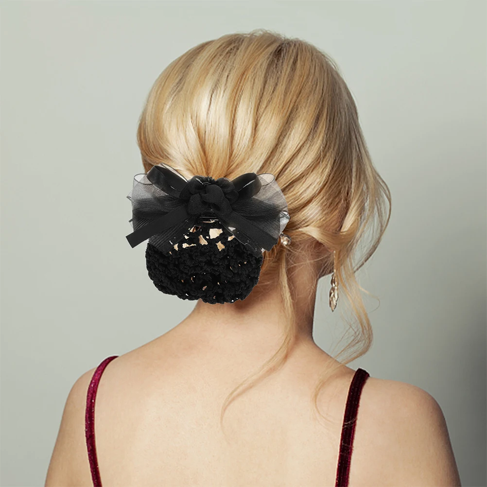 

2pcs Hair Net Bun Cover Bowknot Satin Flower Design Durable Elegant Women Professionals Use Restaurant Hotel Staff Hairnet