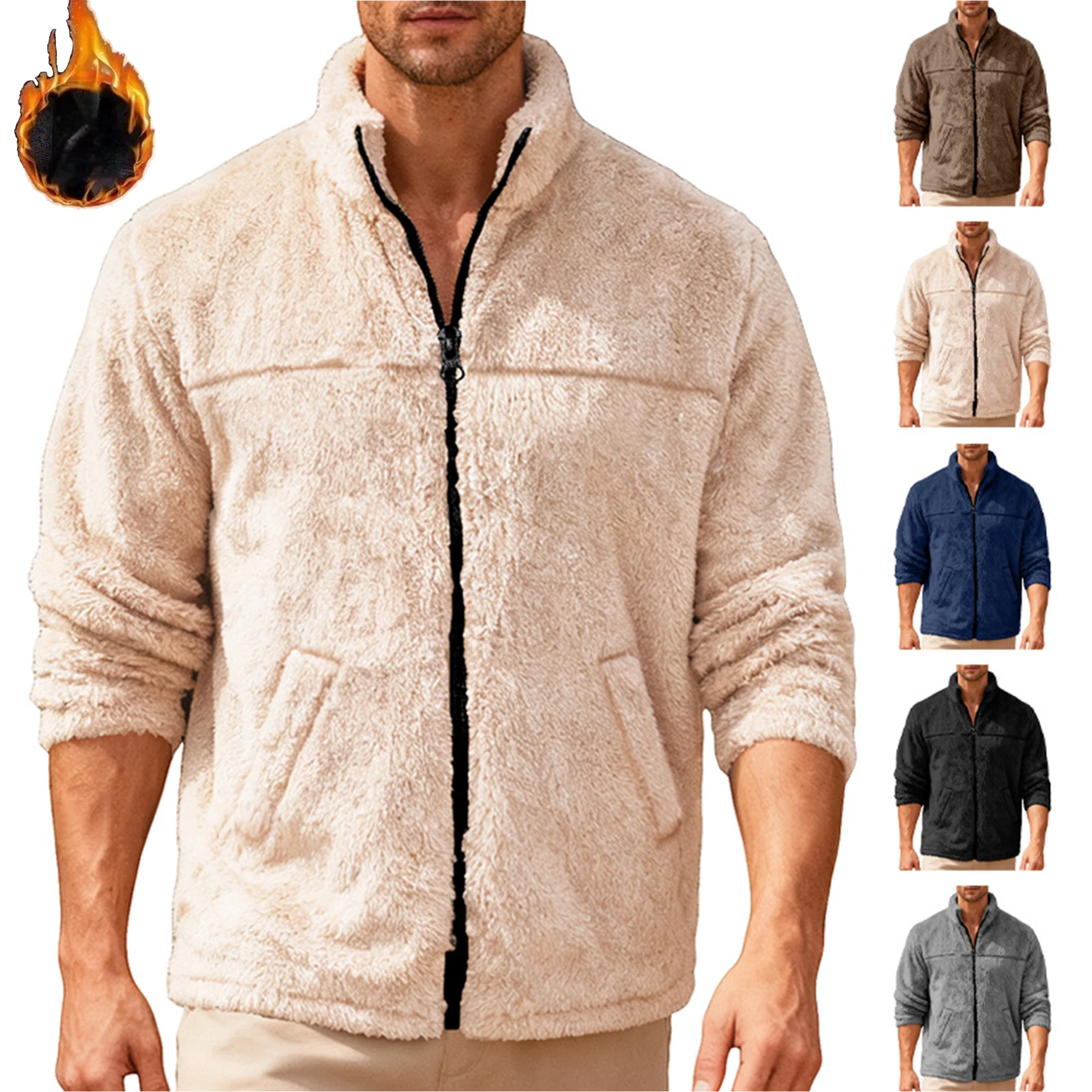 

Men's Women's Polar Fleece Jacket Soft Zip Up Hoodie Casual Couple Stand Collar Outdoor Sport Warm Jacket Coat Sportswear