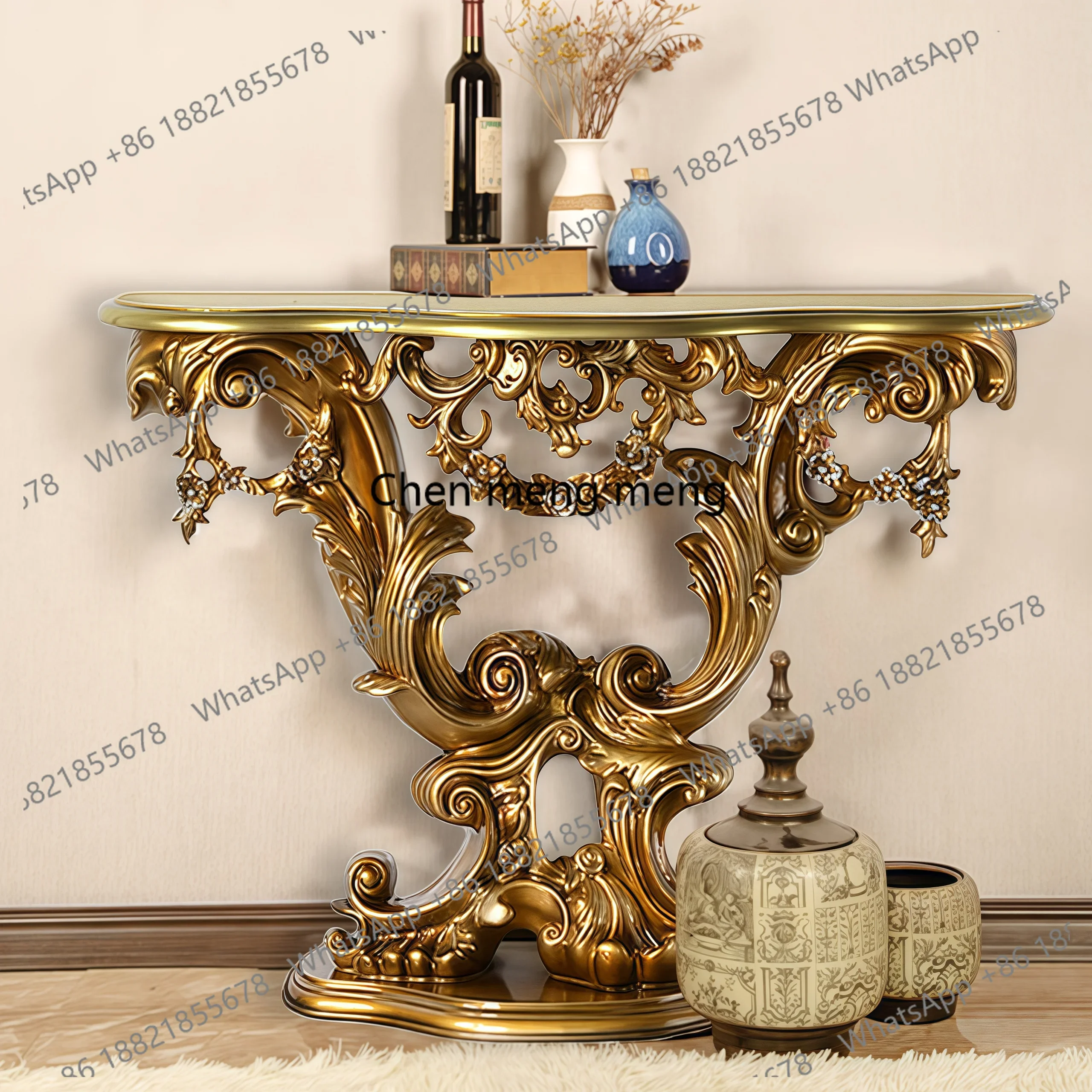 R  American console table, semi-circular entrance, long table, living room, narrow table, decoration, sideboard, retro