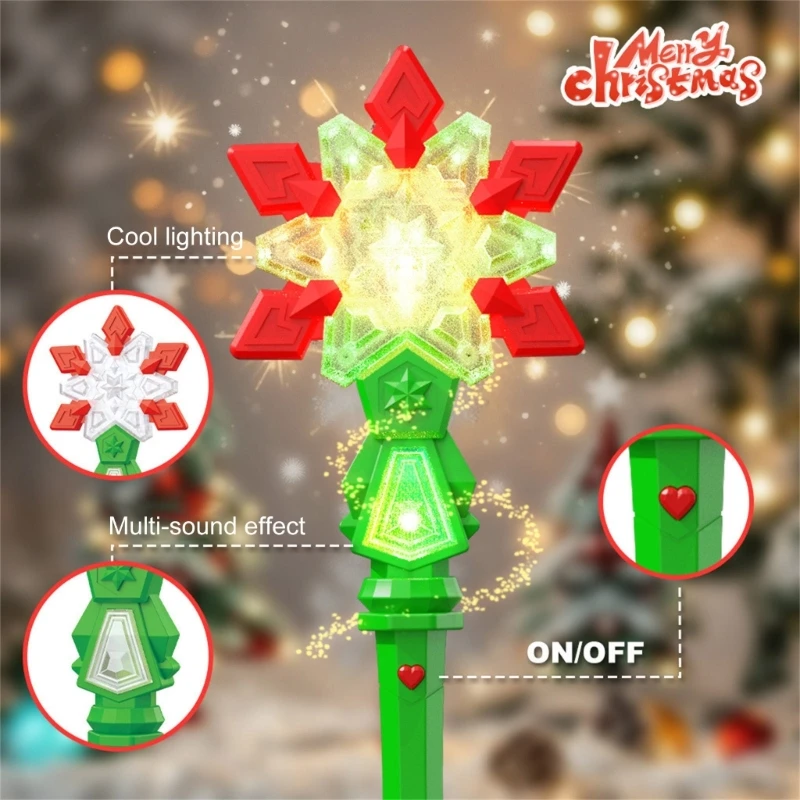 Eleganti bacchette con fiocchi neve Accessorio giocattolo illuminato a LED per incantevoli momenti gioco