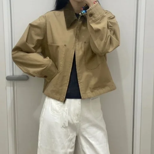 عارضة سستة ort Jaet Barn Sle الوقوف طوق Faionable معطف العمل مستودع ip المرأة زائد حجم ملابس خارجية #5