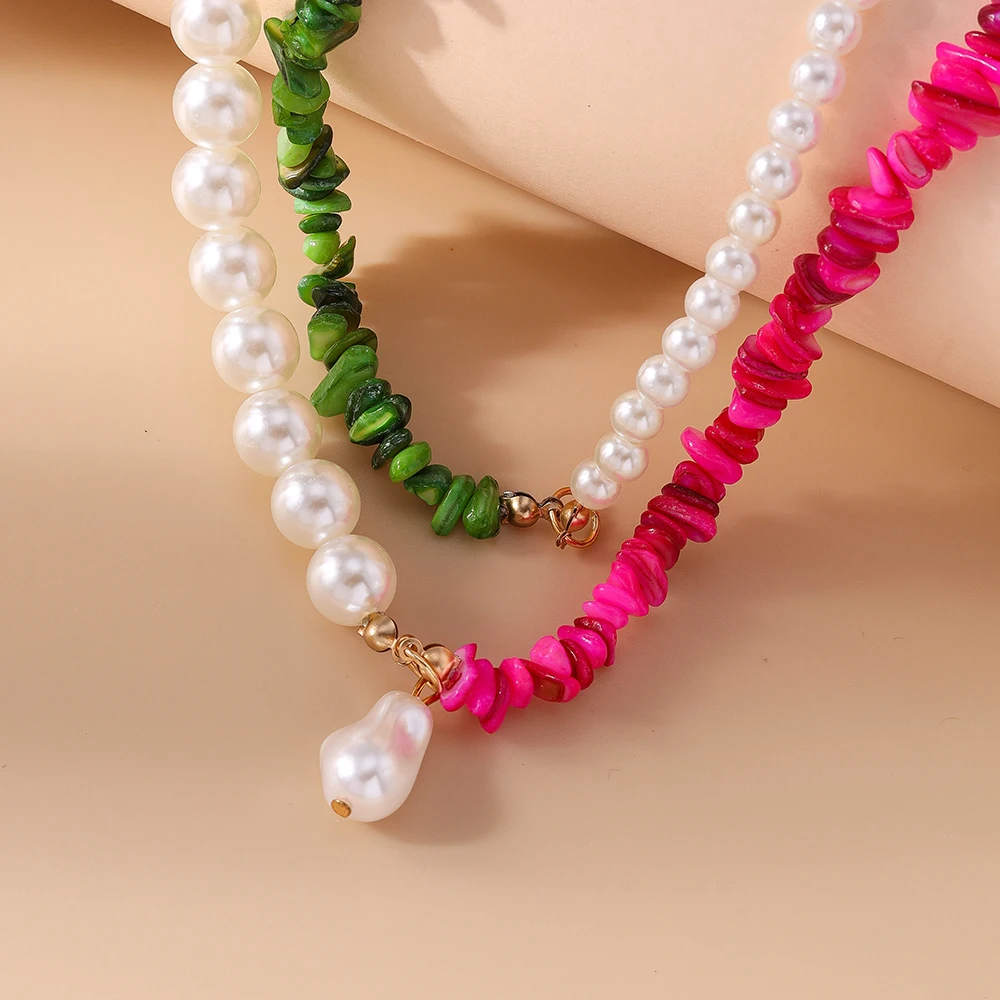 Aihua Trendige Perlenkette für Damen, modische Imitationsperlen, grüner Rosenstein, Choker-Halskette, Hochzeitsschmuck – Detail 4