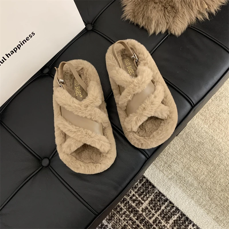 

New Style Comfort Shoes for Women All-Match Roman Buckle Strap Clogs with Heel Flip Flops Platform Suit Female Beige Cross-Shoes