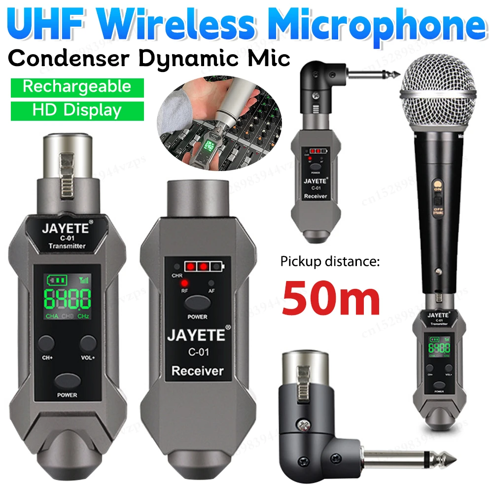 Universal Wireless Microphone System XLR Mic Adapter for Audio Mixer UHF Automatic Transmitter Setup for Condenser Dynamic Mic