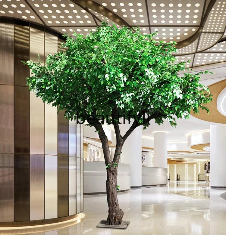 D80 Simulation, fake tree, large banyan tree, plant living room fortune tree, solid wood leaflet hotel decoration D80