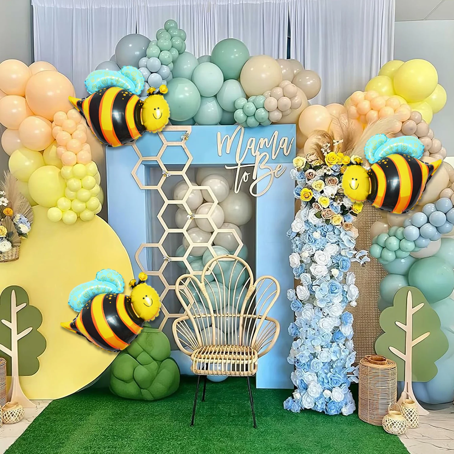 Sage Green, Gray Blue, Yellow Balloon Garland, 124 Pieces, Slate Blue, Olive Green, Yellow Sand, White Cream Party Latex Balloon Arch Kit, Bridal