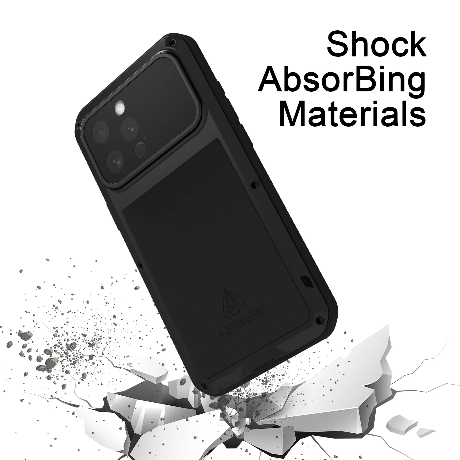 Love Mei Apple Phone Cases for Iphone 16 Pro Max Military Grade Metal Protective Case Silicone Shock Proof Dust Proof Cover