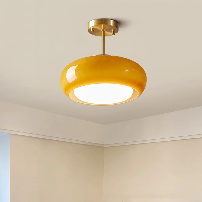 Retro ceiling light Bedroom Dining Room Antique Orange glass light France Style Medieval dining room Bauhaus yellow chandelier