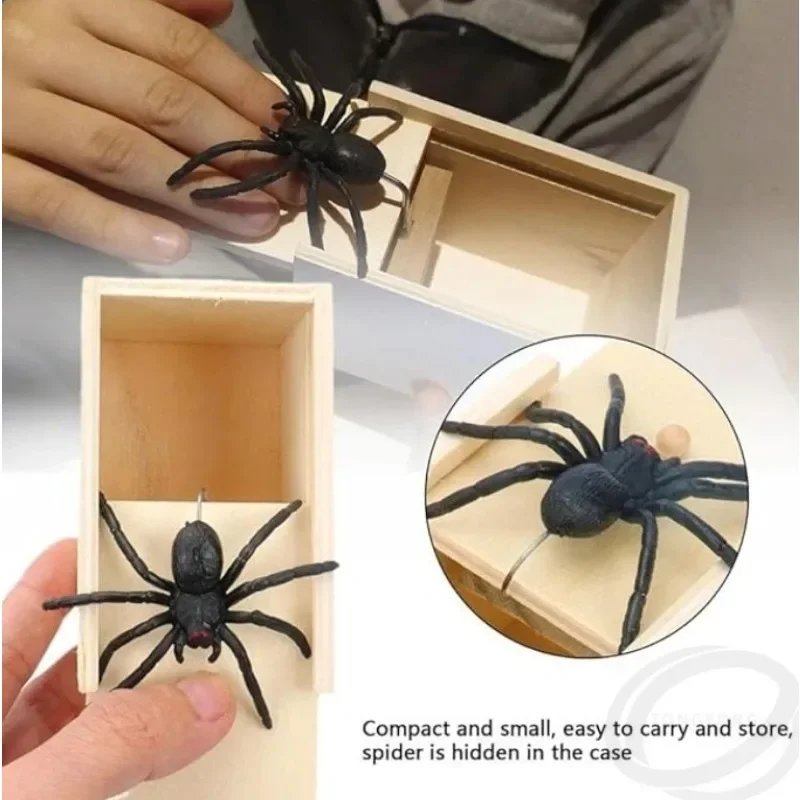 1 قطعة ألعاب مزحة مضحكة صندوق مزحة عنكبوت خشبي صندوق مزحة عنكبوت مخيف ديكور حفلات الهالوين دعائم يوم كذبة أبريل