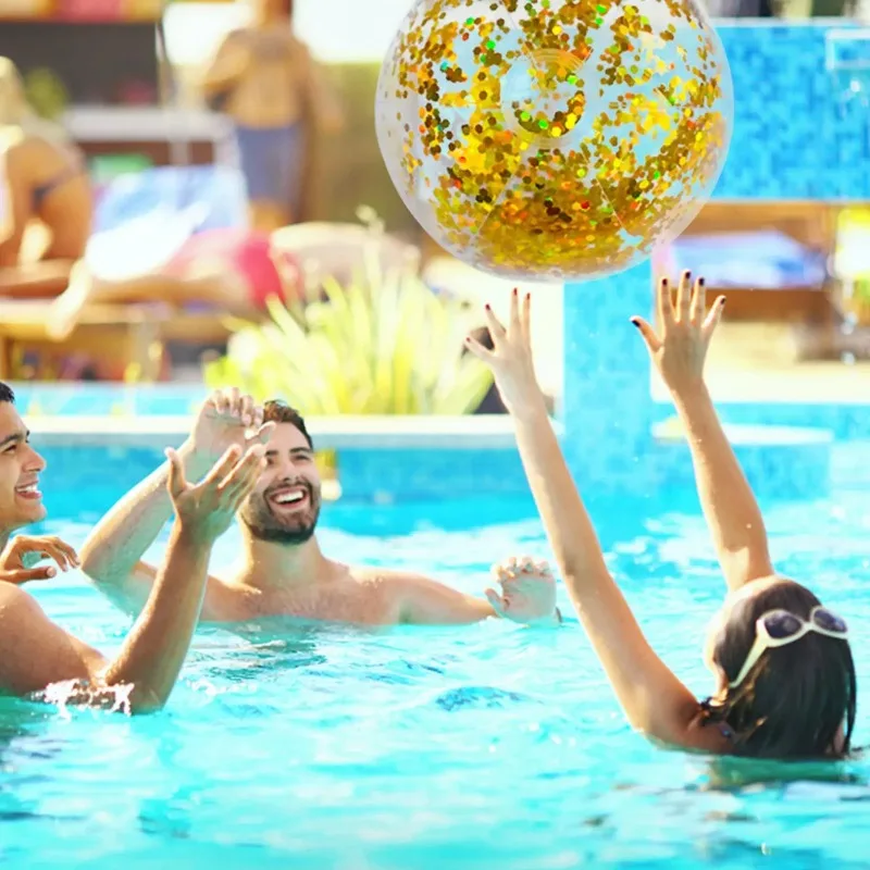 Outdoor Beach Ball Toys Glitters Transparent Confetti Sequin Inflatable Clear Swimming Water Toy for Kids Adults