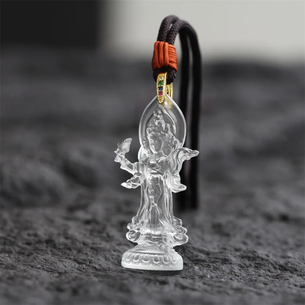 Chinese Style Lucky Liuli Achi Buddha Mother Guanyin Pendant Necklace Blessing Good Fortune Auspicious Amulet Religious Jewelry