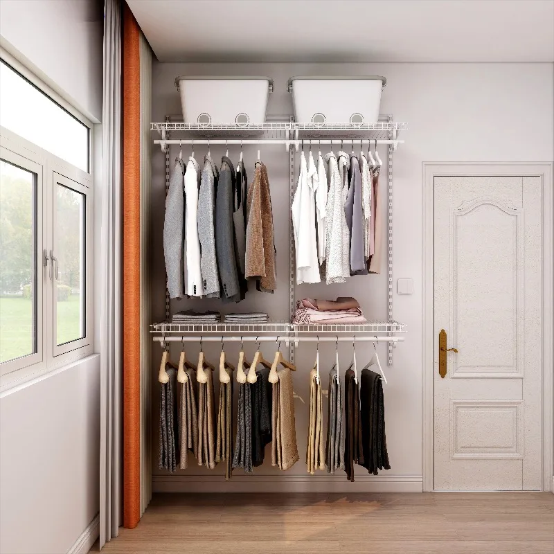 Small Modern Walk-In Wardrobe MDF Door Assembly Steel Structure 1.4m Width Bedroom Garment Storage