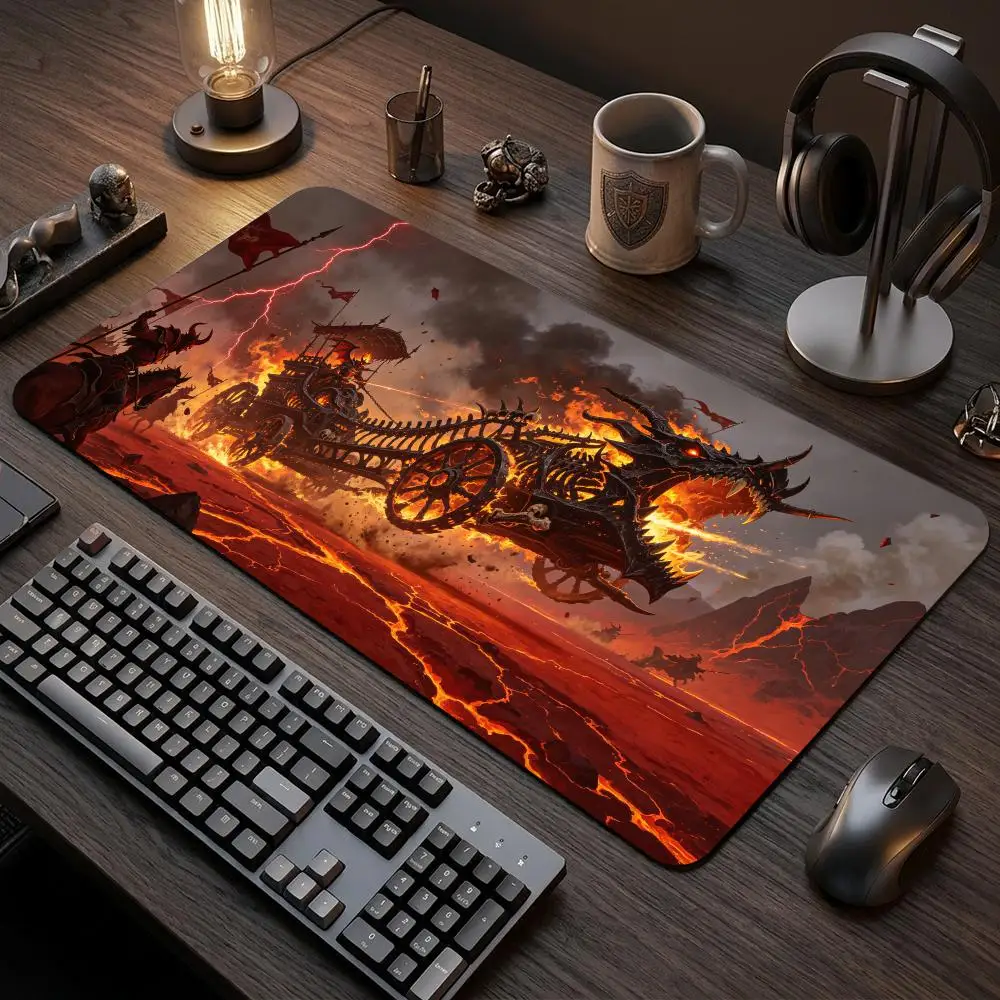60X35cm Demon Skeleton Dragon Chariot Play mat Large Table Mat with Stitched Edge Non-Slip Rubber Desk Pad for Card Gaming