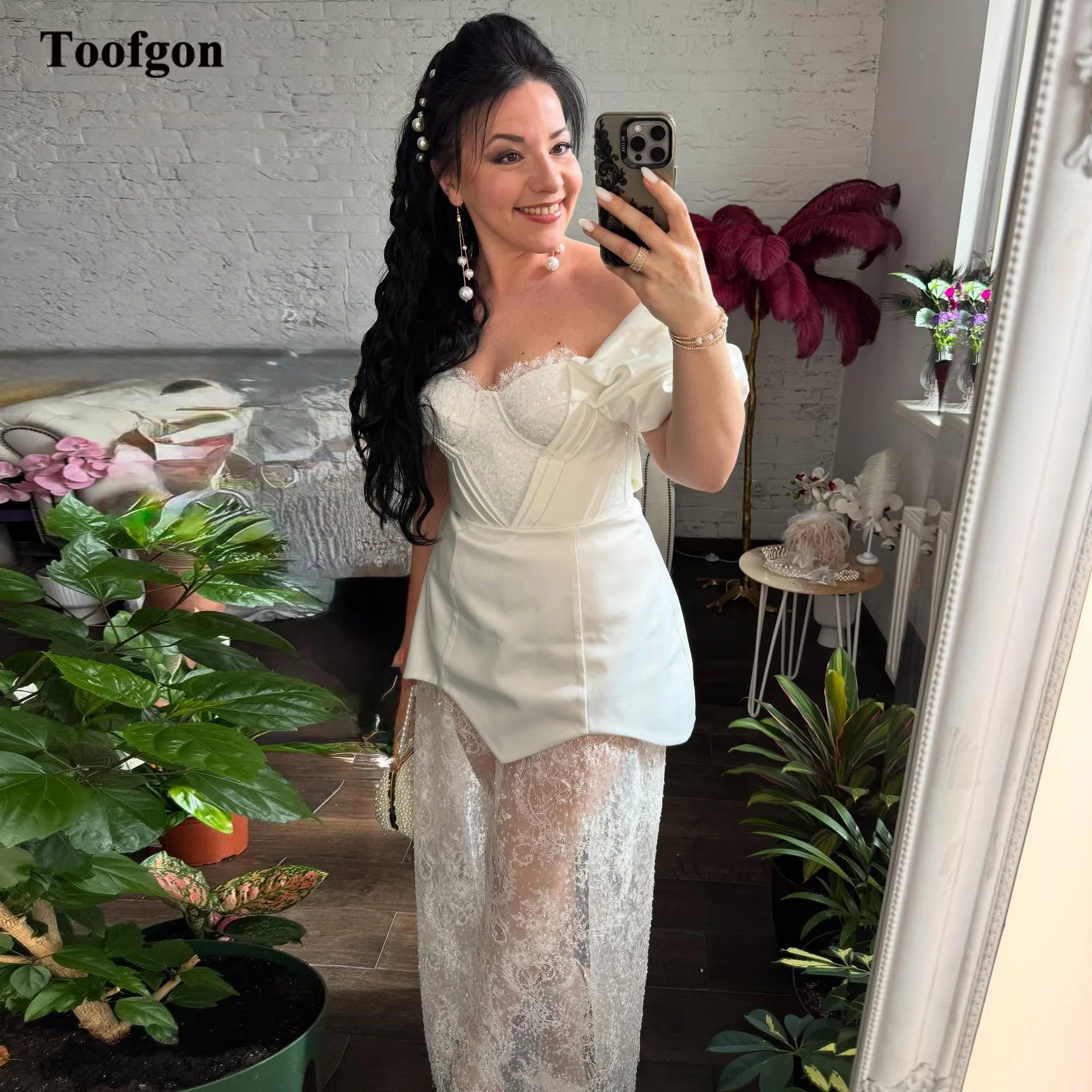 

Toofgon Simple Satin Lace Customized Wedding Dresses Bride Corset Long Formal Bridal Gowns Women Wedding Party Photos Dress