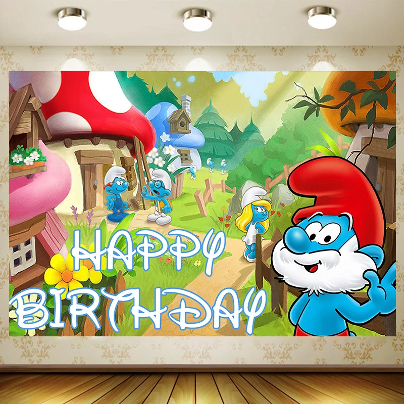 smurfs1 Birthday Supplies Girl Party Banner Kid Cartoon Decoration Background Photography backdrop