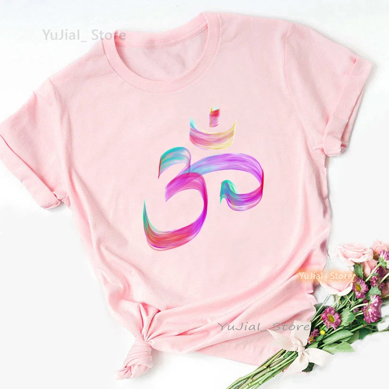 Women\'S Clothing Meditation Pink Tshirt Girls Namaste Lotus Flower T Shirt Women Summer Fashion Tops Tee Shirt Femme Streetwear