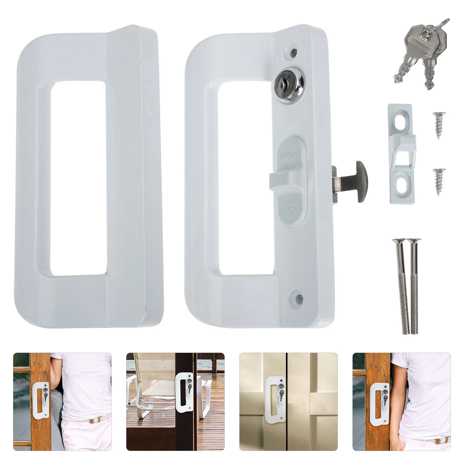 1Set Gagang Kunci Pintu Geser Bahan Aluminium Alloy, Pengganti Pintu Kaca Geser Tugas Berat untuk Patio, Gudang, Lemari