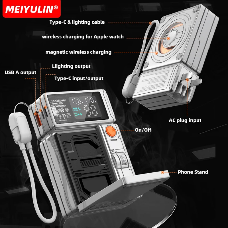 10000mAh Magnetic Wireless Power Bank Stand Portable USB Cable Fast Charging Spare Battery for Apple Watch iPhone Samsung Xiaomi view 2