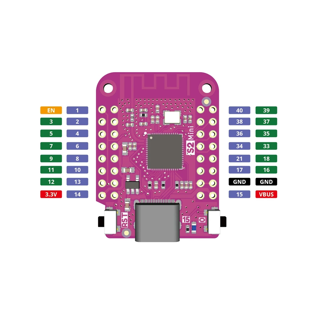 AT87-ESP32 S2 Mini V1.0.0 WIFI IOT Board Based ESP32-S2FN4R2 ESP32-S2 4MB FLASH 2MB PSRAM for MicroPython/Arduino