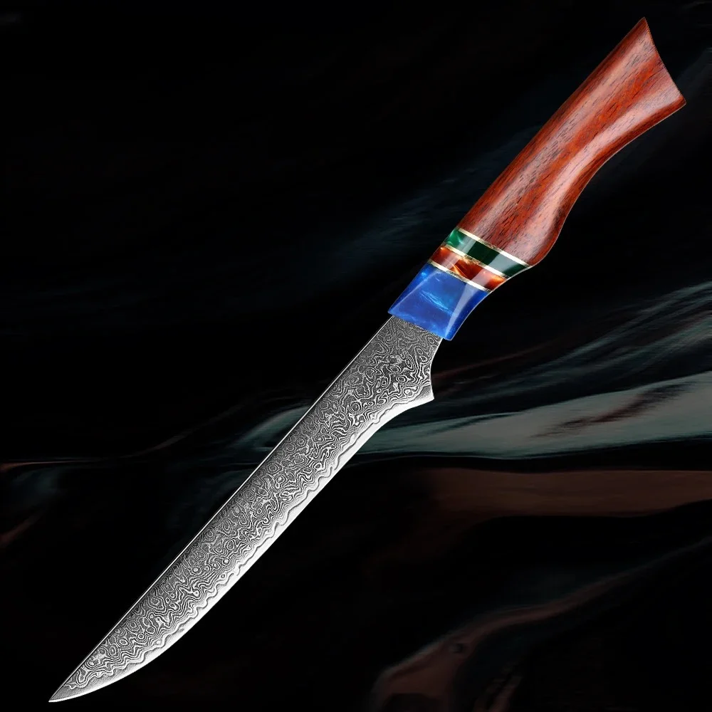 6inch Damascs Steel Boning Knife Rose Wooden Resin Handle Sharp Edge Kitchen Meat Cutting Slicing Rib Bone Separating Knives