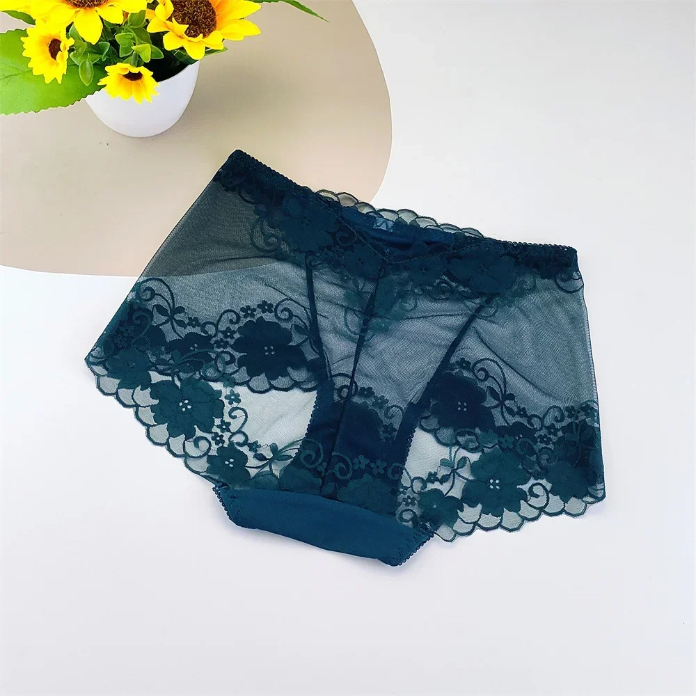 L-4XL حجم كبير النساء سراويل داخلية شفافة مثير ملخصات عالية الخصر السيدات الأزهار الدانتيل Underpant الملابس الداخلية المثيرة #2